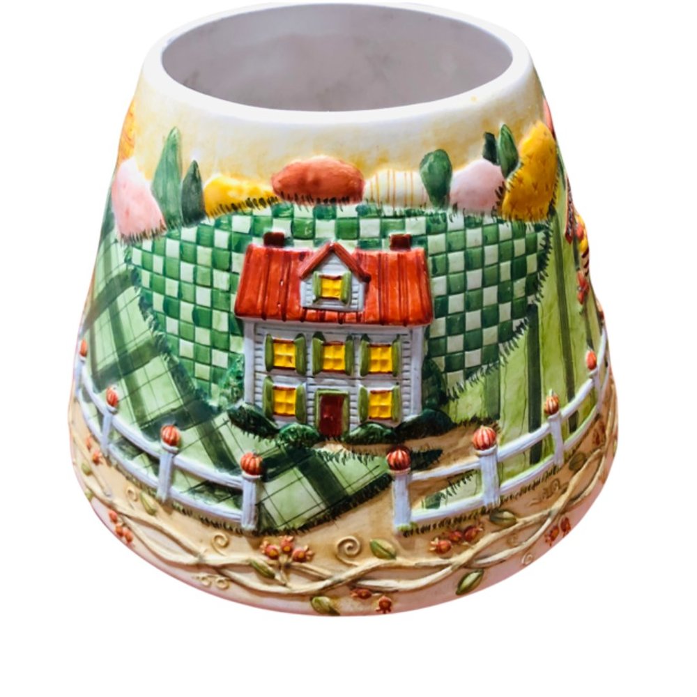 Charming Country Farmhouse Jar Candle Topper Shade 3D Design Garden Fields